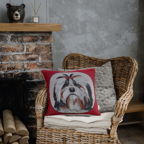 Tapestry Pillow Cover|Dog Cat and Rose Gobelin Cushion Case|Decorative Tapestry Pillowcase|Woven Throw Pillow|Gobelin Handmade Home Decor