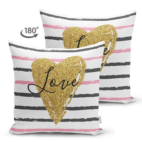 Love Pillow Cover|Love You Dear Pillowcase|Gold Heart Cushion|Hello Print Pillow|Be Mine Cushion Cover|Best Gift for Her|Valentine Pillowtop