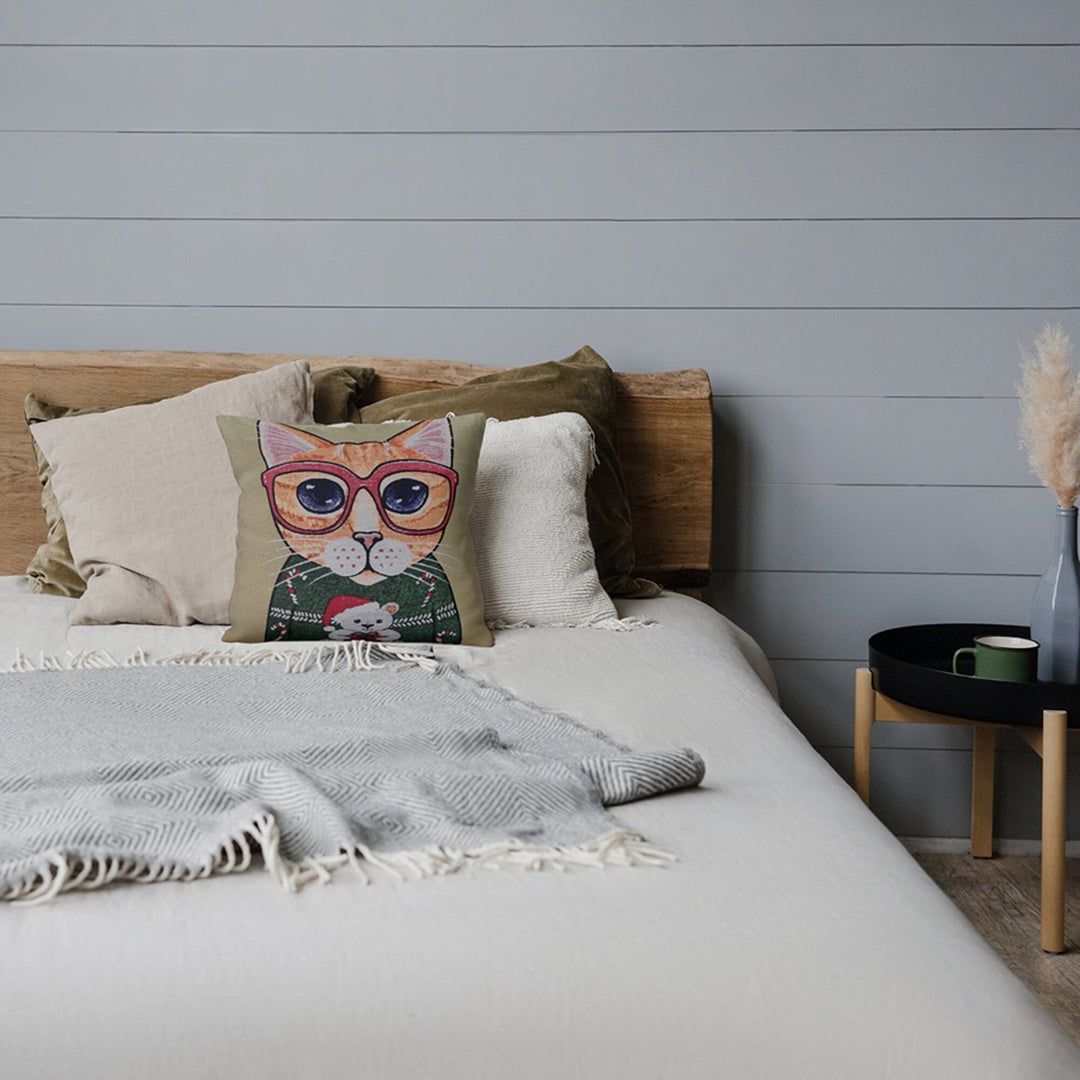 Cute Cats Pillow Cover|Belgian Gobelin Tapestry Pillowcase|Authentic Throw Pillow Top|Woven Ethnic Sofa Cushion|Colorful Cat Couch Pillowtop