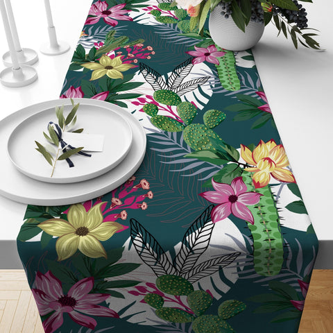 Cactus Table Runner|Plant Print Tabletop|Floral Cactus Kitchen Decor|Housewarming Rectangle Runner|Farmhouse Style Succulent Tablecloth