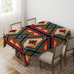 Rug Design Tabletop|Authentic Rug Tablecloth|Terracotta Southwestern Table Top|Aztec Print Home Decor|Farmhouse Style Geometric Table Decor