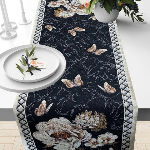 Floral Tapestry Table Runner with Poppy, Rose