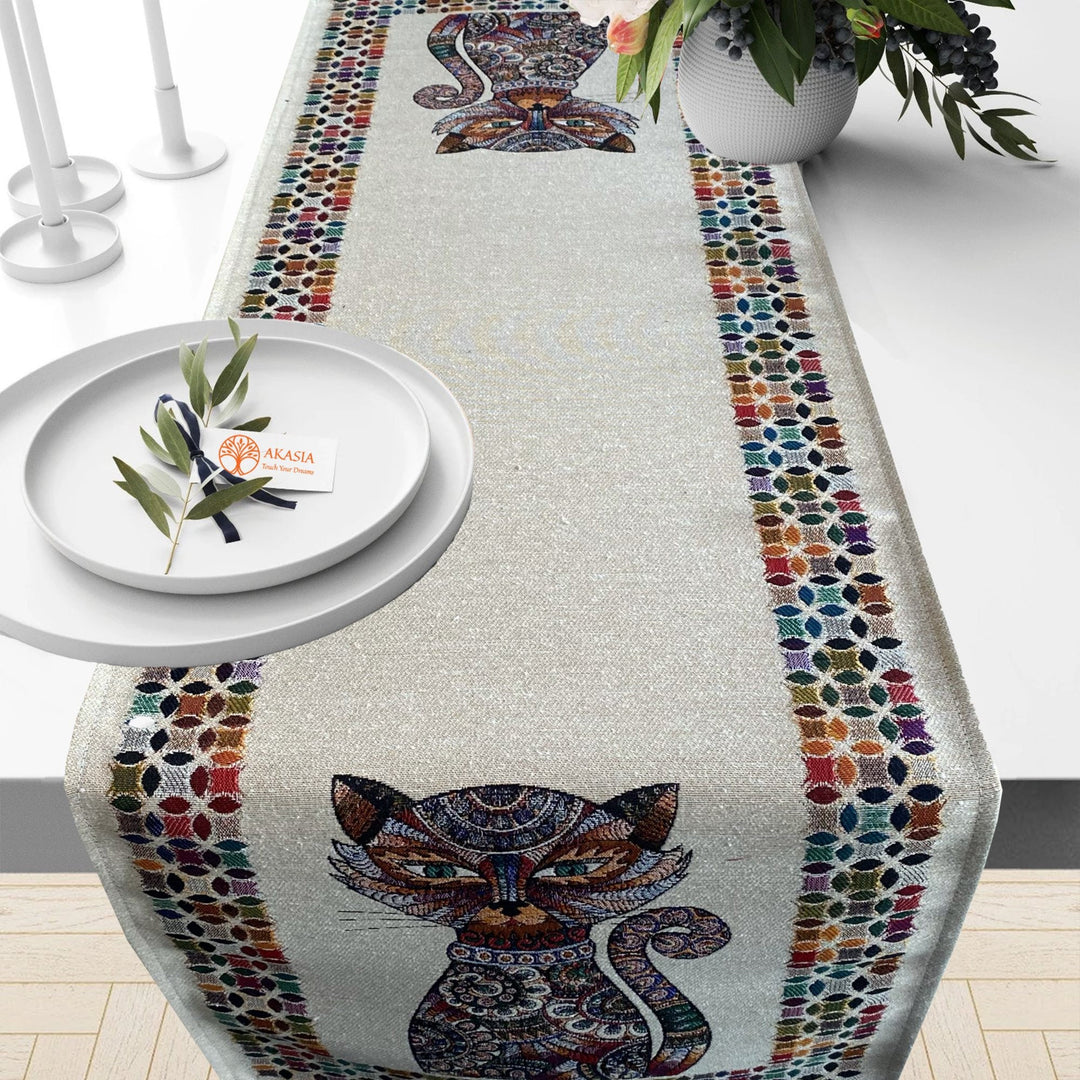 Cat Print Gobelin Tapestry Table Runner