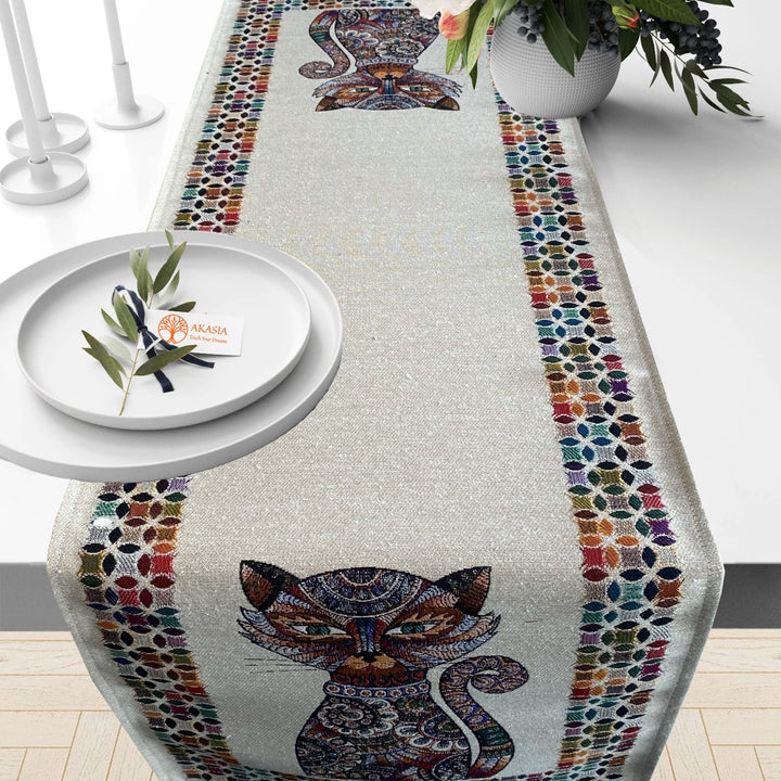 Cat Print Gobelin Tapestry Table Runner