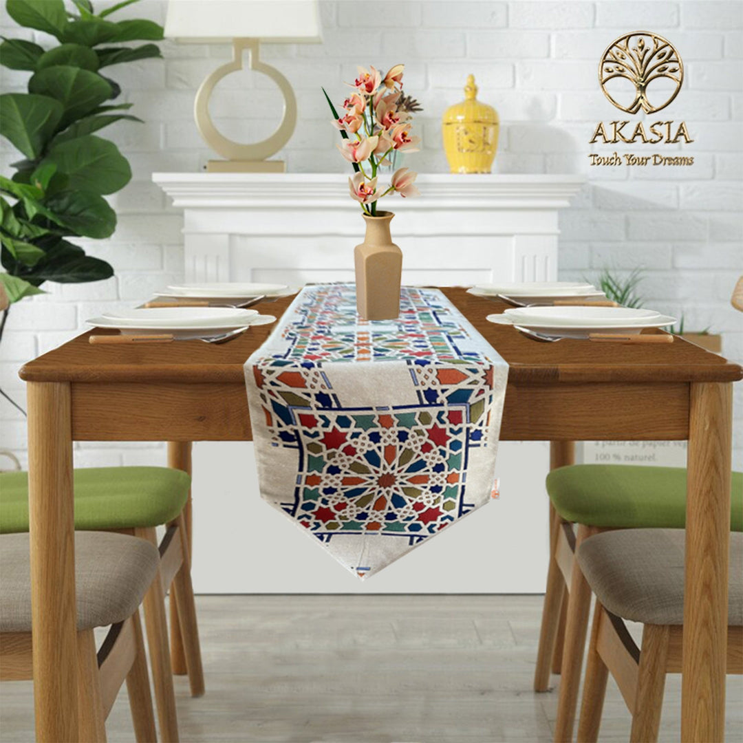 Stylish Tile Pattern Tapestry Table Runner