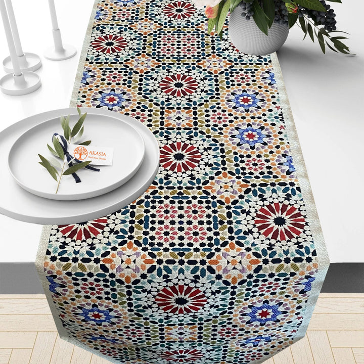 Stylish Tile Pattern Tapestry Table Runner