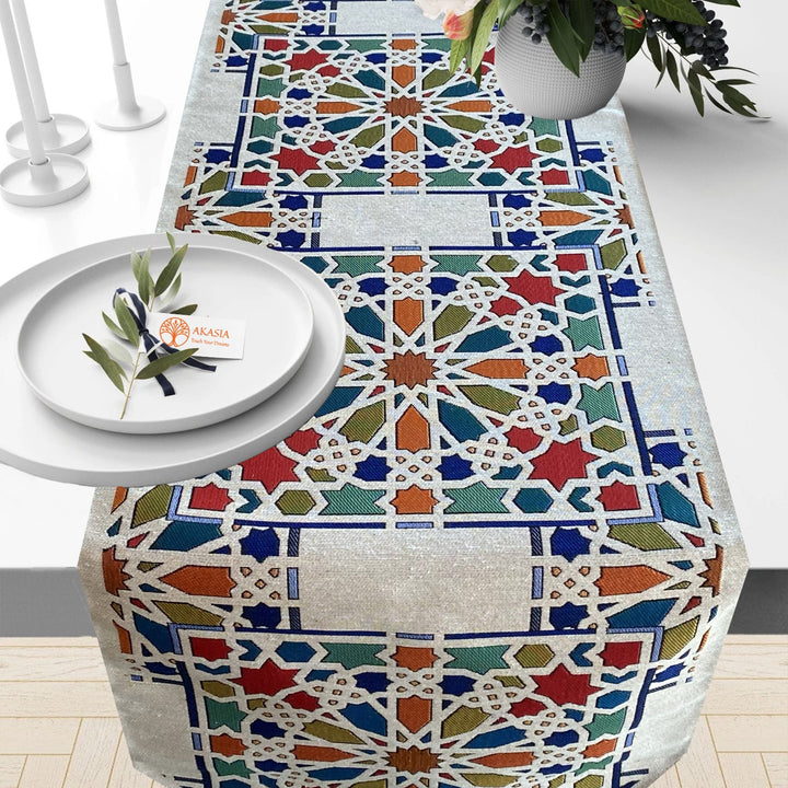 Stylish Tile Pattern Tapestry Table Runner