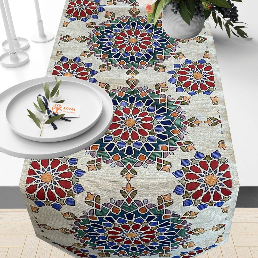 Stylish Tile Pattern Tapestry Table Runner