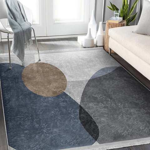 Abstract Area Rug|Bohemian Carpet|Machine-Washable Fringed Non-Slip Mat|Modern Multi-Purpose Anti-Slip Carpet|Decorative Living Room Rug