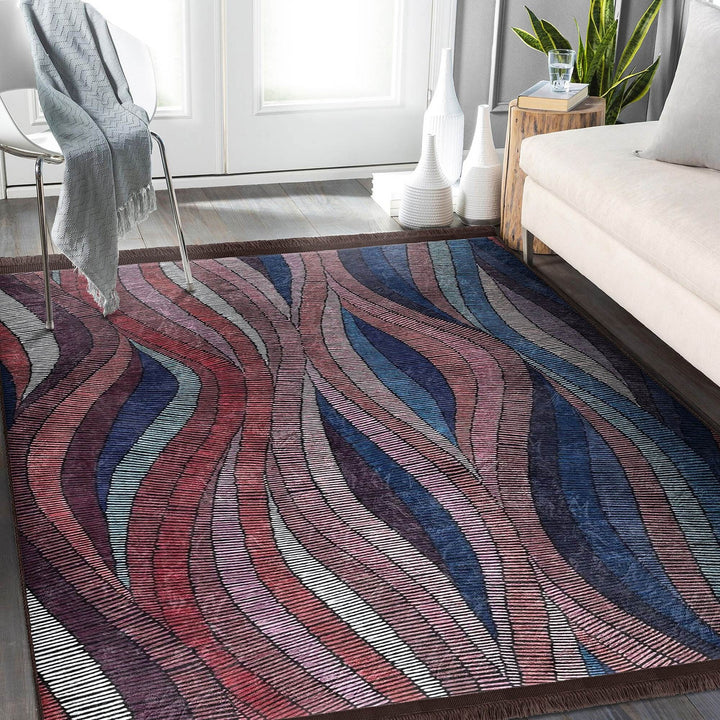 Abstract Area Rug|Modern Art Carpet|Machine-Washable Fringed Non-Slip Mat|Boho Style Multi-Purpose Anti-Slip Carpet|Abstract Living Room Rug