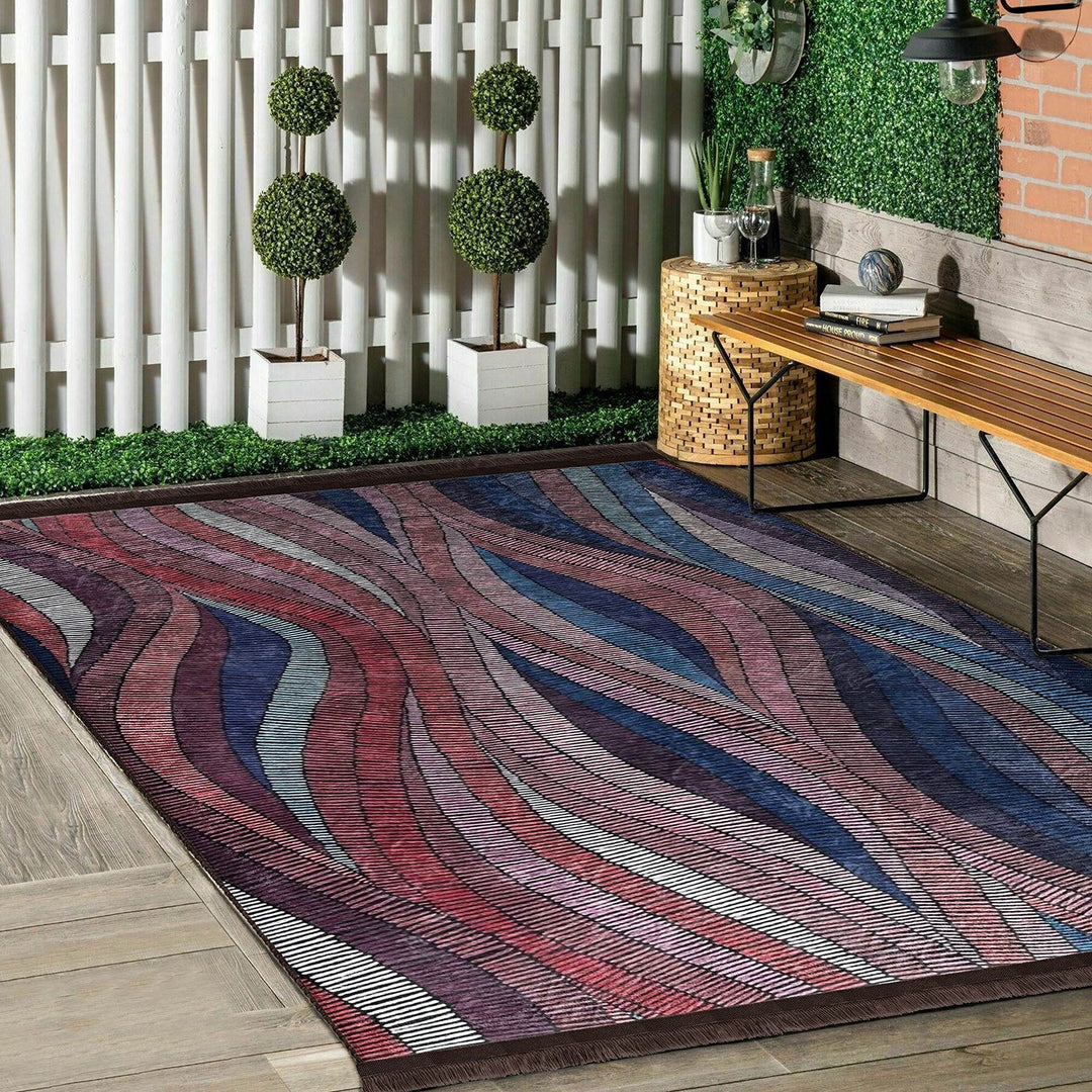 Abstract Area Rug|Modern Art Carpet|Machine-Washable Fringed Non-Slip Mat|Boho Style Multi-Purpose Anti-Slip Carpet|Abstract Living Room Rug