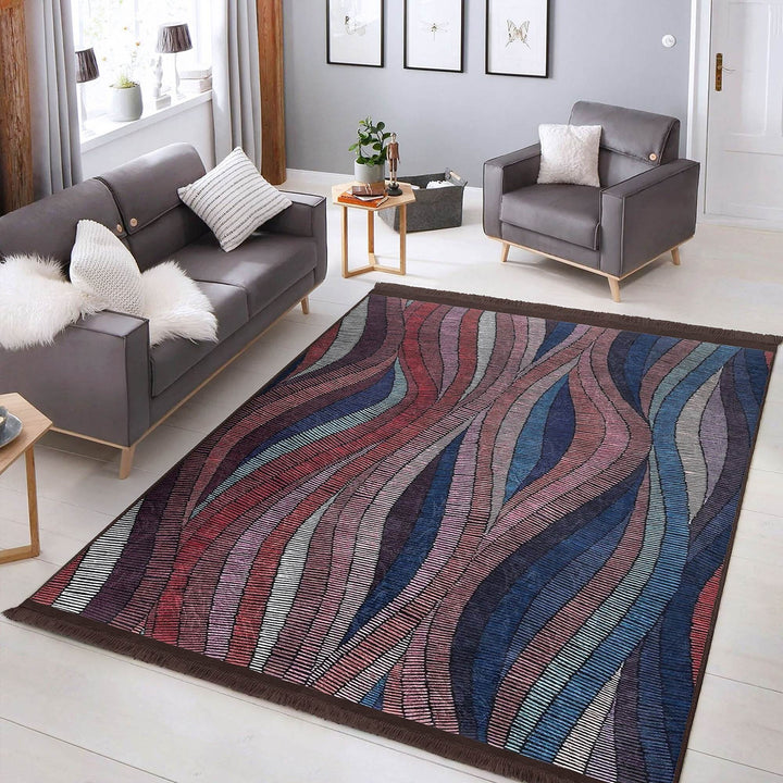 Abstract Area Rug|Modern Art Carpet|Machine-Washable Fringed Non-Slip Mat|Boho Style Multi-Purpose Anti-Slip Carpet|Abstract Living Room Rug