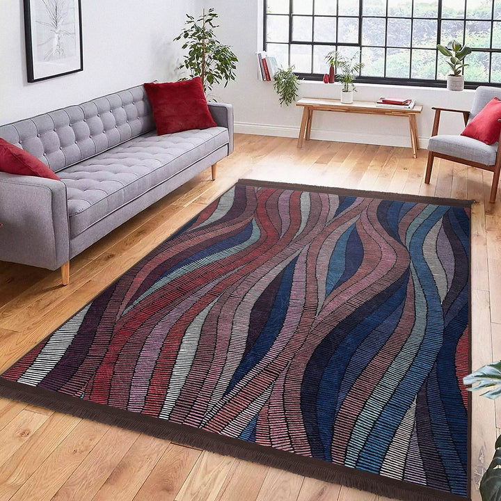 Abstract Area Rug|Modern Art Carpet|Machine-Washable Fringed Non-Slip Mat|Boho Style Multi-Purpose Anti-Slip Carpet|Abstract Living Room Rug