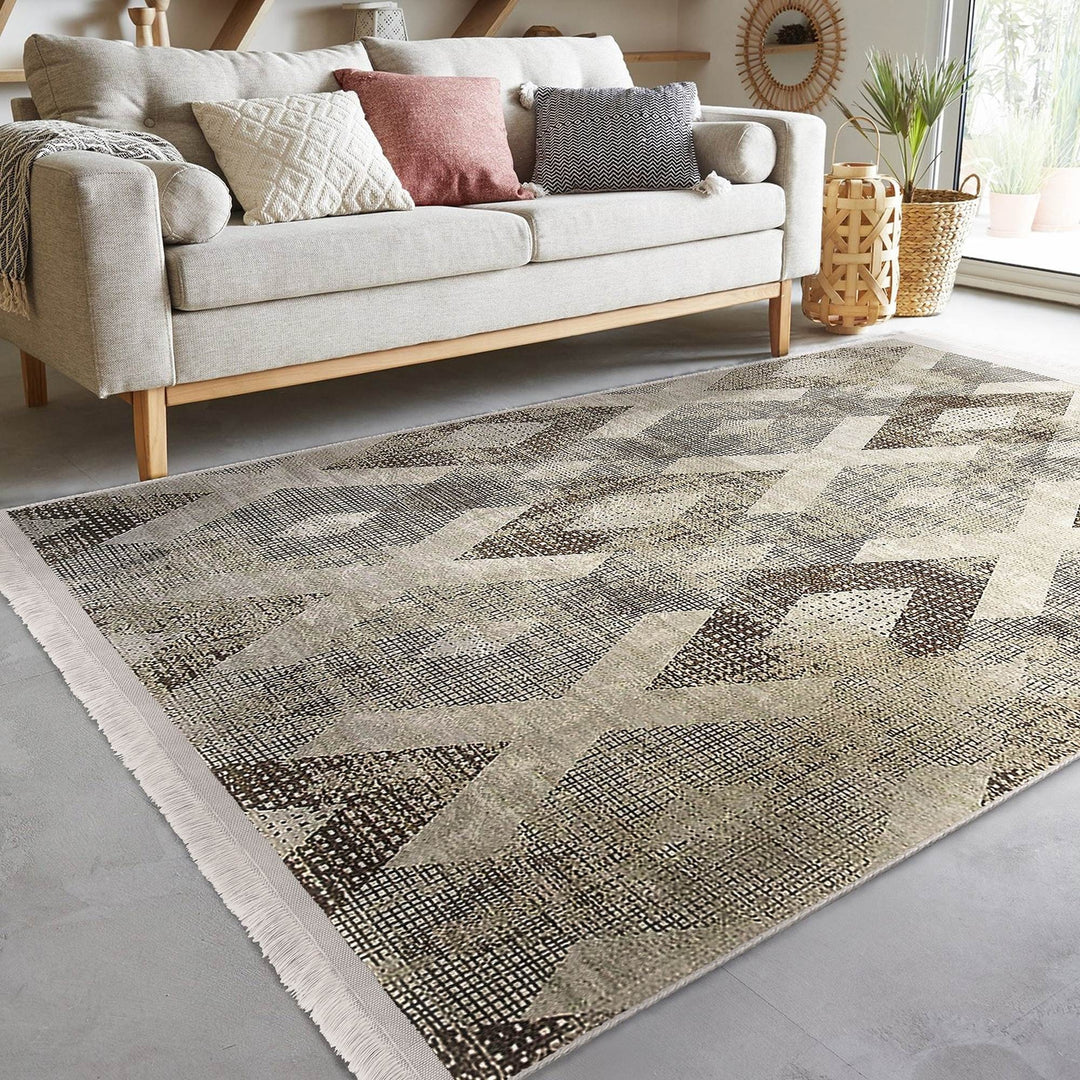 Diamond Pattern Rug|Boho Style Carpet|Machine-Washable Fringed Non-Slip Mat|Stylish Multi-Purpose Anti-Slip Carpet|Abstract Living Room Rug