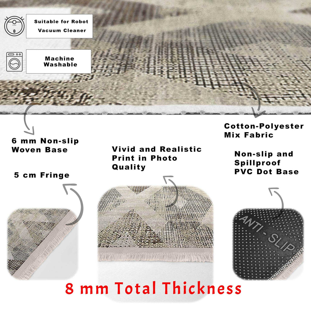 Diamond Pattern Rug|Boho Style Carpet|Machine-Washable Fringed Non-Slip Mat|Stylish Multi-Purpose Anti-Slip Carpet|Abstract Living Room Rug