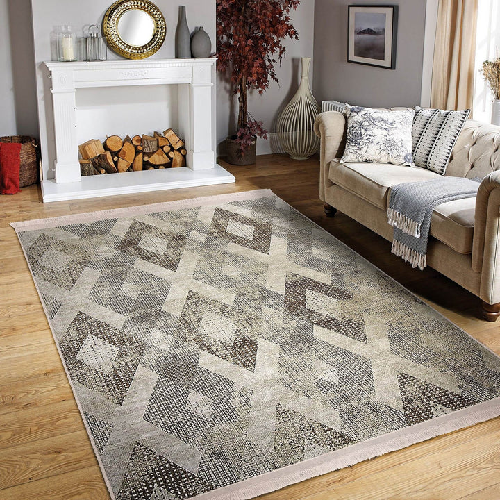 Diamond Pattern Rug|Boho Style Carpet|Machine-Washable Fringed Non-Slip Mat|Stylish Multi-Purpose Anti-Slip Carpet|Abstract Living Room Rug