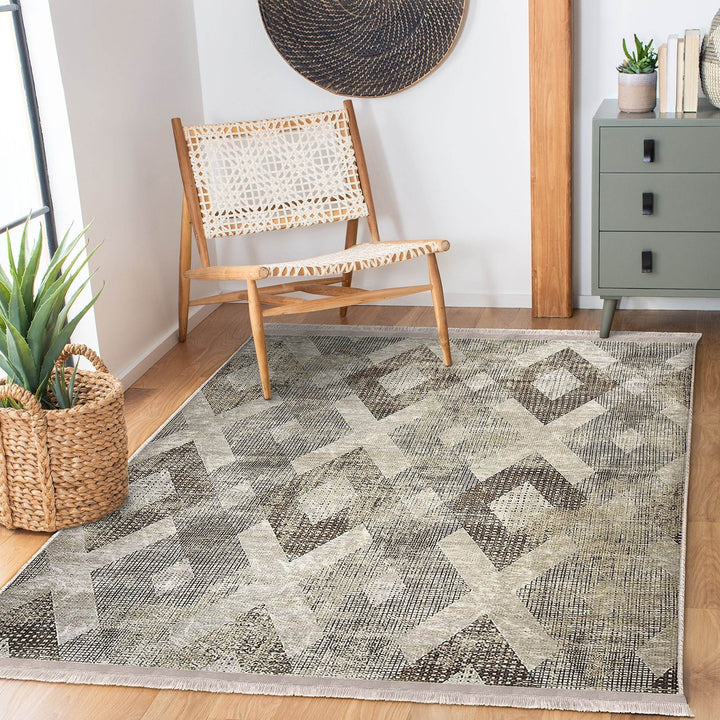 Diamond Pattern Rug|Boho Style Carpet|Machine-Washable Fringed Non-Slip Mat|Stylish Multi-Purpose Anti-Slip Carpet|Abstract Living Room Rug