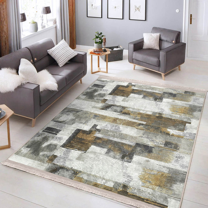 Abstract Area Rug|Worn Looking Carpet|Machine-Washable Fringed Non-Slip Mat|Farmhouse Multi-Purpose Anti-Slip Carpet|Boho Living Room Carpet