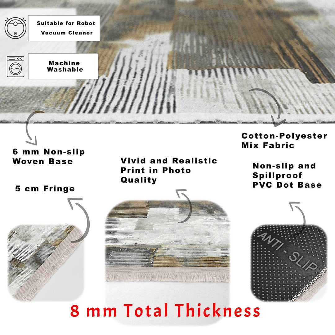 Abstract Area Rug|Worn Looking Carpet|Machine-Washable Fringed Non-Slip Mat|Farmhouse Multi-Purpose Anti-Slip Carpet|Boho Living Room Carpet