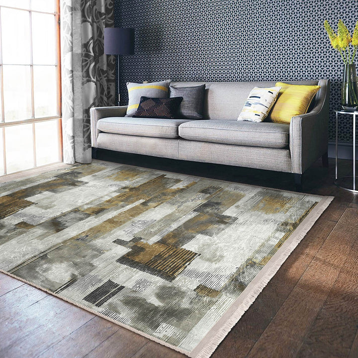 Abstract Area Rug|Worn Looking Carpet|Machine-Washable Fringed Non-Slip Mat|Farmhouse Multi-Purpose Anti-Slip Carpet|Boho Living Room Carpet