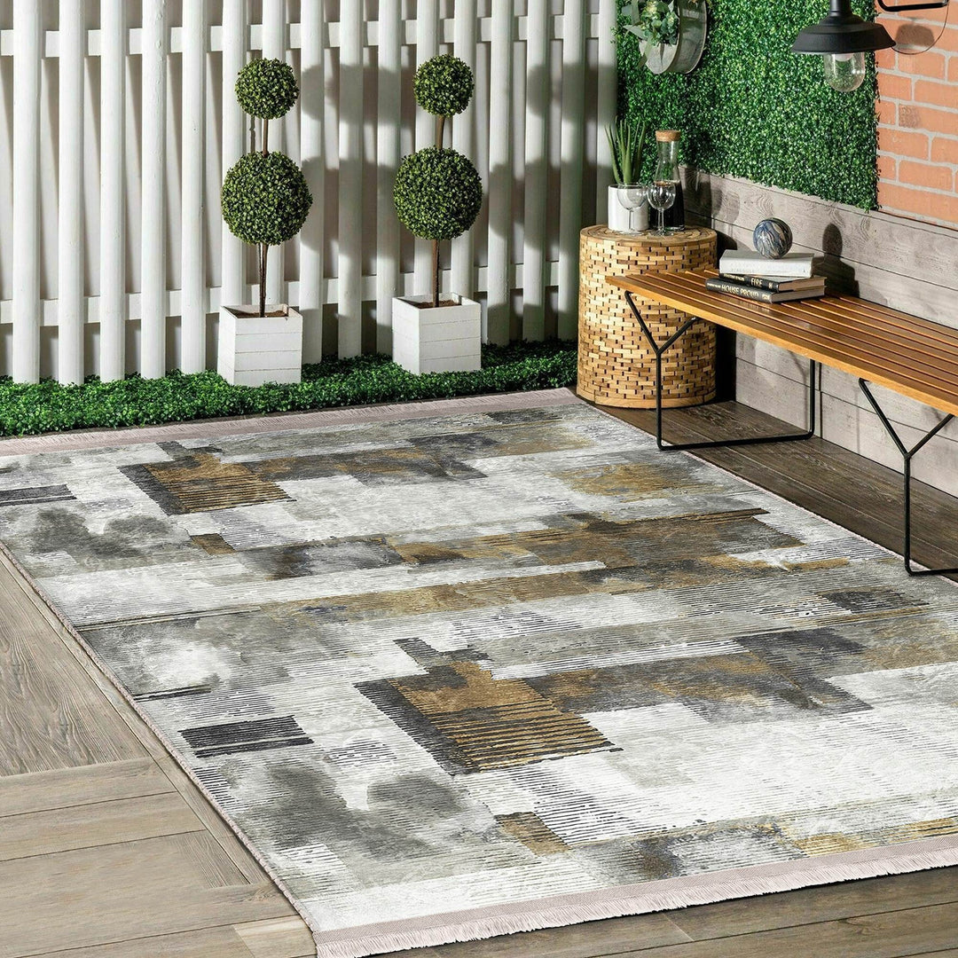 Abstract Area Rug|Worn Looking Carpet|Machine-Washable Fringed Non-Slip Mat|Farmhouse Multi-Purpose Anti-Slip Carpet|Boho Living Room Carpet