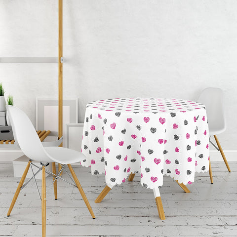 Valentine Tablecloth|Heart Print Round Table Linen|Love Home Decor|Love Circle Tabletop|Romantic Table Cover|Valentine&