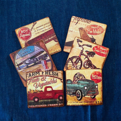 Set of 6 Hand Painted Coasters|Custom Handmade Wooden Tea Pad|Car Drink Coaster|Unique New Home Gift|Vintage Home Decor|Stylish Gift For Mom