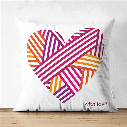 Love Pillow Cover|Happy Pillowcase|Striped Heart Pillow|Valentine&