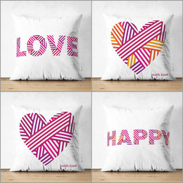 Love Pillow Cover|Happy Pillowcase|Striped Heart Pillow|Valentine's Day Gift|Love Print Cushion|Best Gift for Wife|Valentine Pillowtop