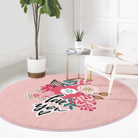 Love Floor Covering|Circular Pink Rug|Heart Floor Mat|Valentine&