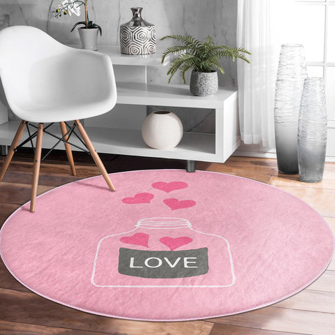 Love Floor Covering|Circular Pink Rug|Heart Floor Mat|Valentine&