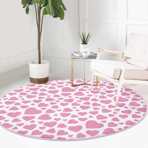 V-Day Carpet|Valentine Decor|Heart Floor Mat|Love Themed Carpet|February 14 Gift|Love Floor Covering|Circle Non-Slip Rug|Circular Love Rug