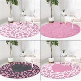 V-Day Carpet|Valentine Decor|Heart Floor Mat|Love Themed Carpet|February 14 Gift|Love Floor Covering|Circle Non-Slip Rug|Circular Love Rug
