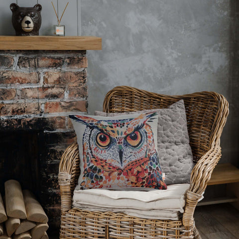 Belgian Tapestry Pillow Cover|Decorative Cushion Case|Housewarming Throw Pillow Top|Handmade Outdoor Pillowcase|Owl and Pigeon Pillow Case