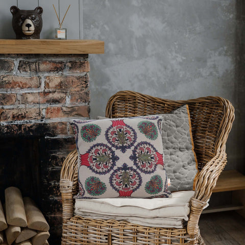 Turkish Tulip Tile Pattern Pillow Top|Gobelin Tapestry Pillowcase|Woven Ethnic Throw Pillow Cover|Handmade Rug Design Outdoor Cushion Case