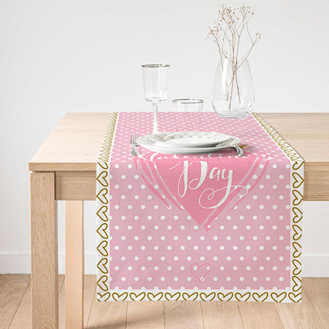 Valentine Day Table Runner|Pink Love Tabletop|February 14 Decor|Romantic Heart Print Kitchen Table Decor|Gift Tablecloth for Sweetheart