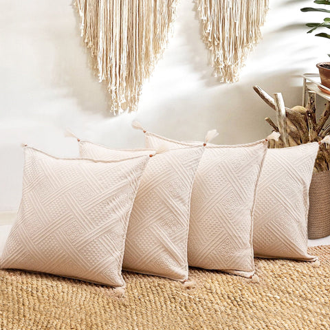 Cotton Pillow Cover Sets|Buldan Cushion Case|Organic Beige Pillowcase|Boho Handmade Pillow Sham|Tasseled Cushion|Authentic Throw Pillowtop