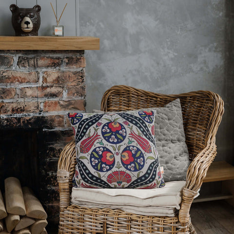 Turkish Tulip Tile Pattern Pillow Cover|Gobelin Tapestry Pillowcase|Woven Ethnic Throw Pillow Top|Handmade Rug Design Outdoor Cushion Case