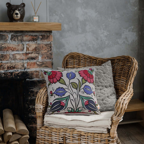 Turkish Tulip Tile Pattern Pillow Cover|Gobelin Tapestry Pillowcase|Woven Ethnic Throw Pillow Top|Handmade Rug Design Porch Cushion Case