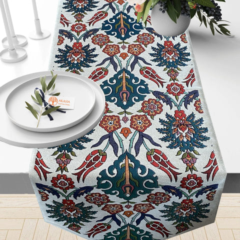 Tile Pattern Tapestry Table Runner with Tulip