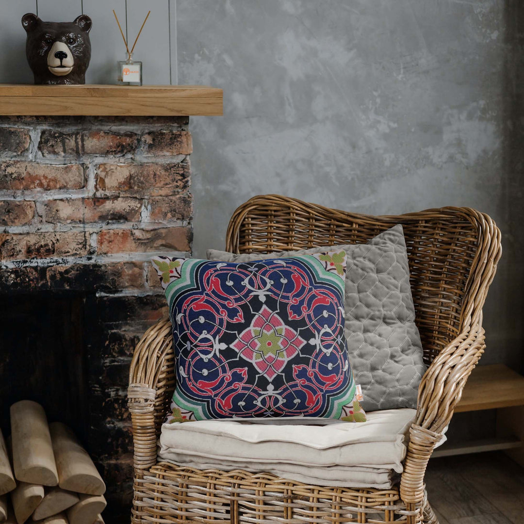 Tile Pattern Pillow Cover|Gobelin Tapestry Rug Design Pillowcase|Housewarming Throw Pillow Top|High Quality Woven Outdoor Indoor Cushion