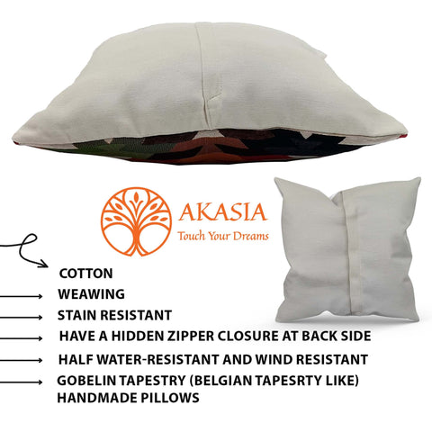 Geometric Pattern Pillow Covers|Decorative Floral Design Gobelin Cushion Case|Farmhouse Style Throw Pillow|Handmade Woven Outdoor Pillowcase