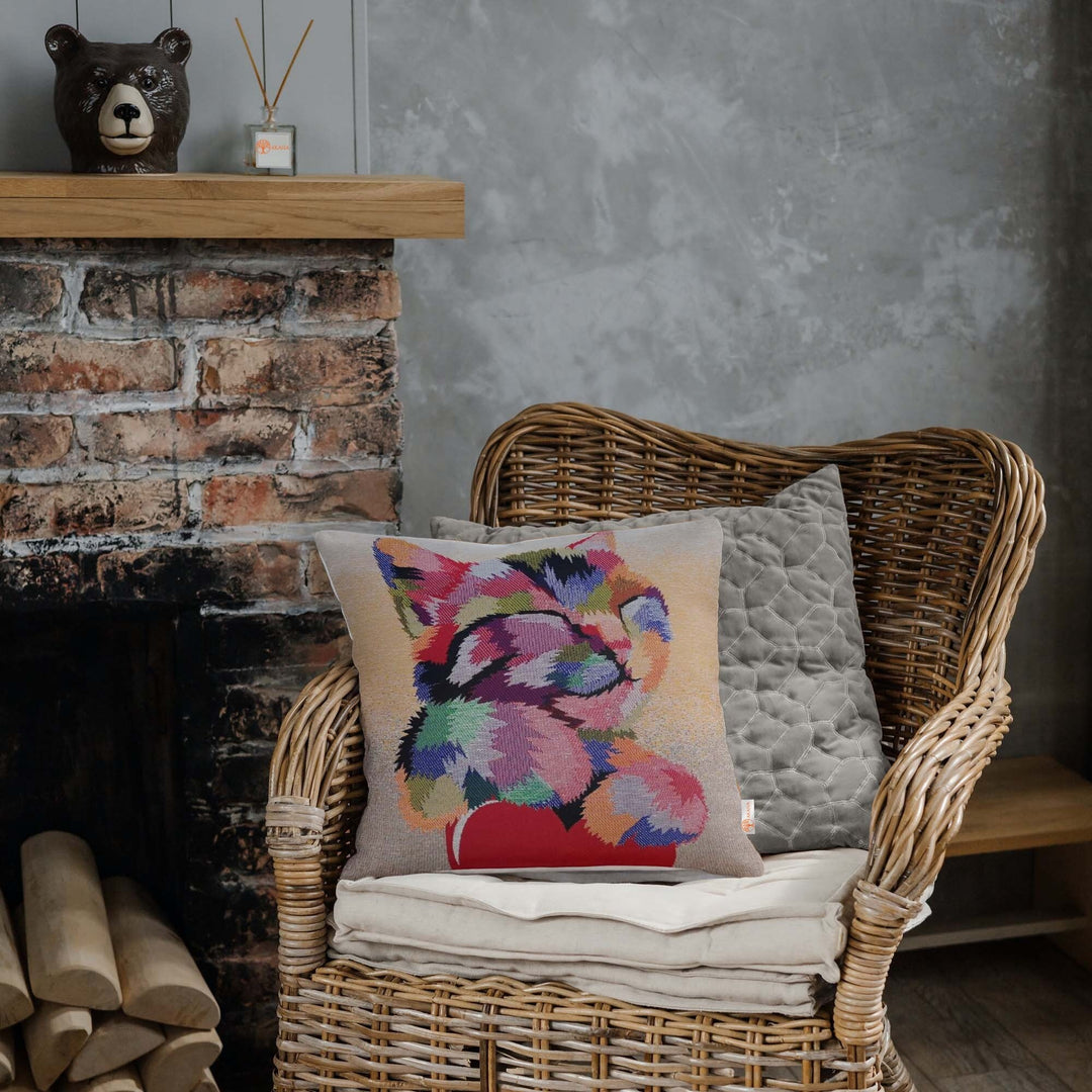 Cute Cats Pillow Cover|Belgian Gobelin Tapestry Pillowcase|Authentic Throw Pillow Top|Woven Ethnic Sofa Cushion|Colorful Cat Couch Pillowtop