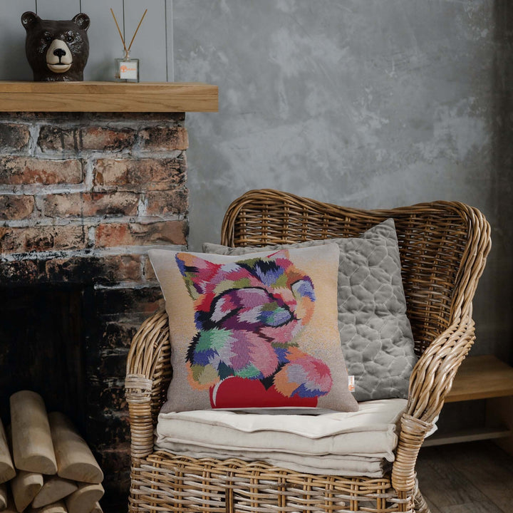 Cute Cats Pillow Cover|Belgian Gobelin Tapestry Pillowcase|Authentic Throw Pillow Top|Woven Ethnic Sofa Cushion|Colorful Cat Couch Pillowtop
