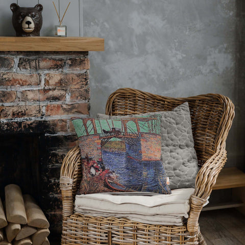 Tapestry Pillow Cover|Van Gogh Langlois Bridge, Starry Night Pillowcase|Handmade Throw Pillow Top|Gobelin Rug Decor|Woven Ethnic Cushion