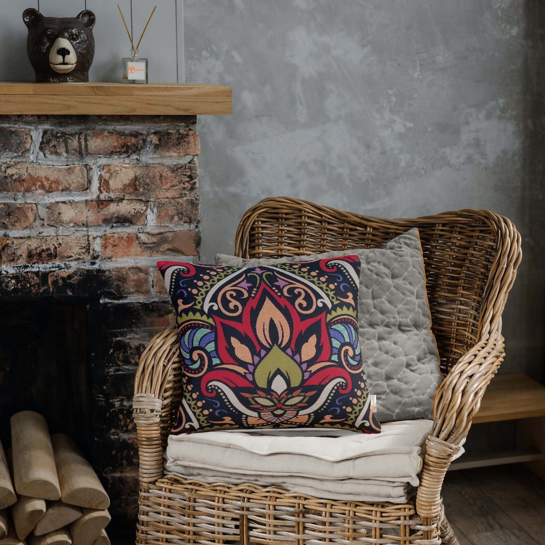 Tapestry Pillow Cover|Geometric Rug Design Pillowcase|Woven Ethnic Throw Pillow Top|Handmade Outdoor Pillow Cover|Colorful Gobelin Cushion