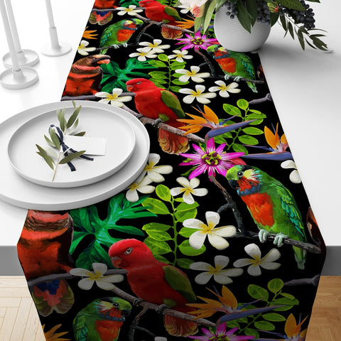 Floral Bird Runner|Summer Trend Tablecloth|Butterfly Home Decor|Housewarming Rectangle Runner|Farmhouse Style Decorative Floral Tabletop