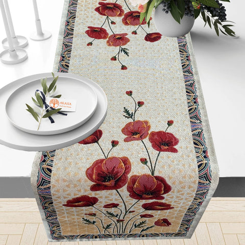Floral Tapestry Table Runner with Poppy, Rose