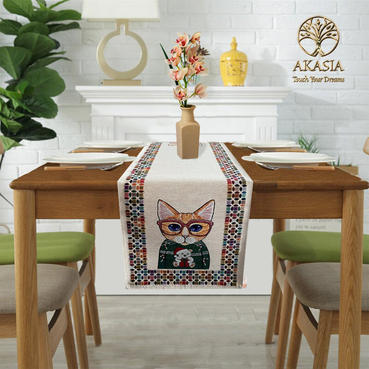 Cat Print Gobelin Tapestry Table Runner