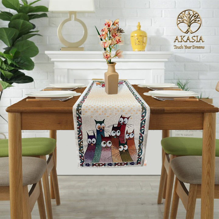 Cat Print Gobelin Tapestry Table Runner